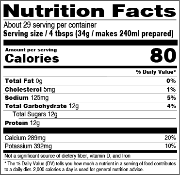Non-Fat Milk Powder nutrition facts label