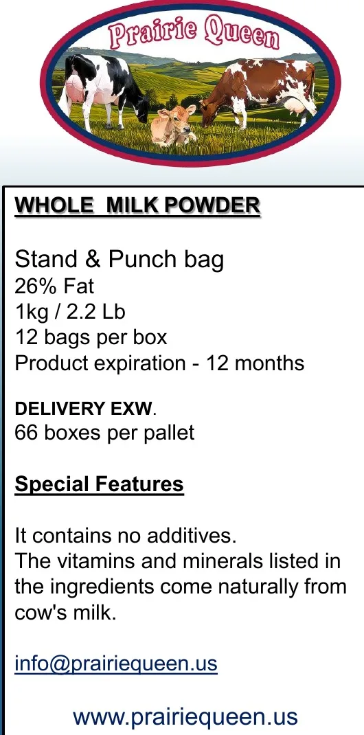 Whole Milk Powder specification panel from the English brochure
